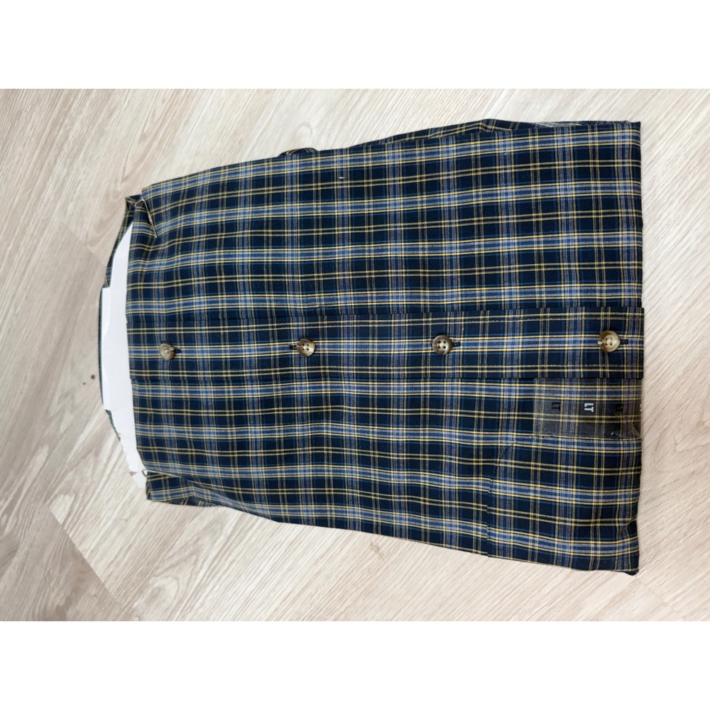 Arrow USA 1851 Mens Large Tall Plaid Button Down Shirt Wrinkle Free Navy Yellow - Picture 4 of 8